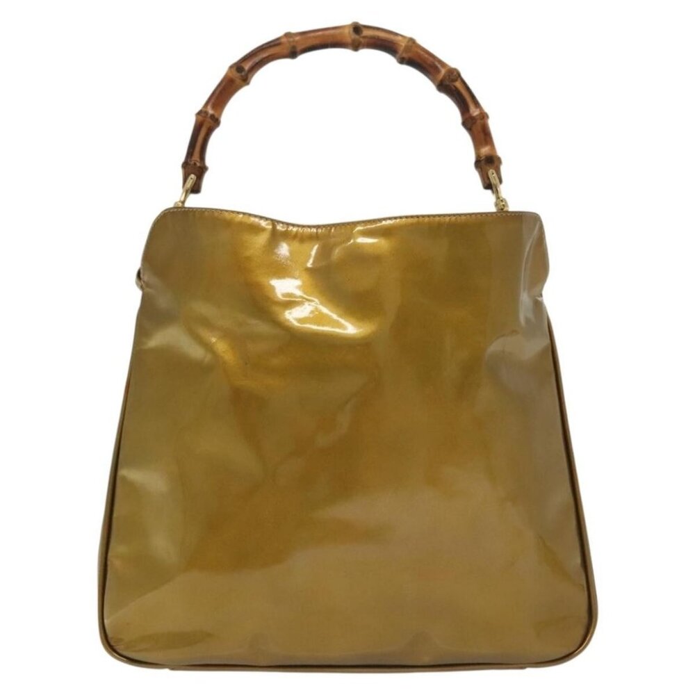 GUCCI Bamboo Hand Bag Patent leather 2way Beige Gold 001 1014 1638 0 Auth BA4761 - Picture 3 of 16